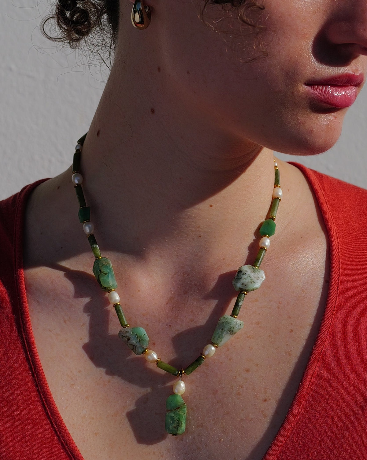 Dova | Olive Jade, Chrysoprase & Fresh water pearls